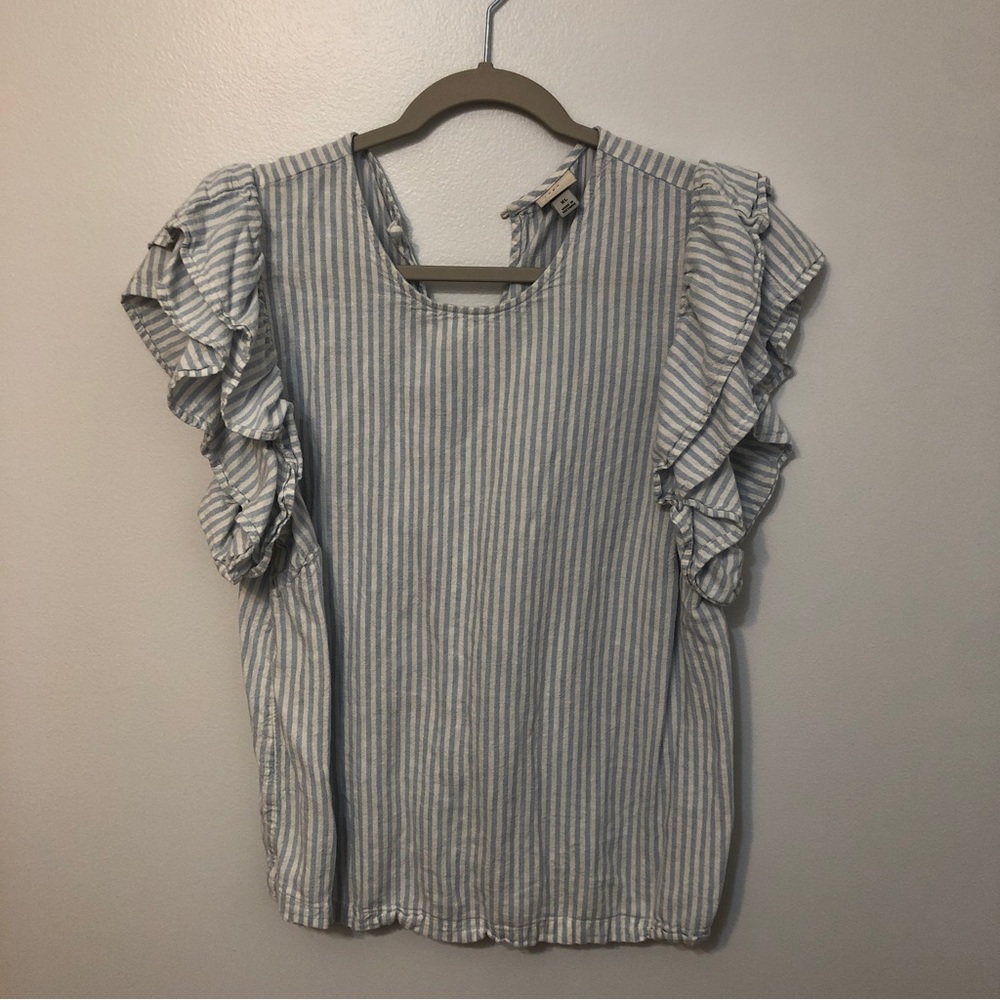 Striped Flutter Sleeve Top